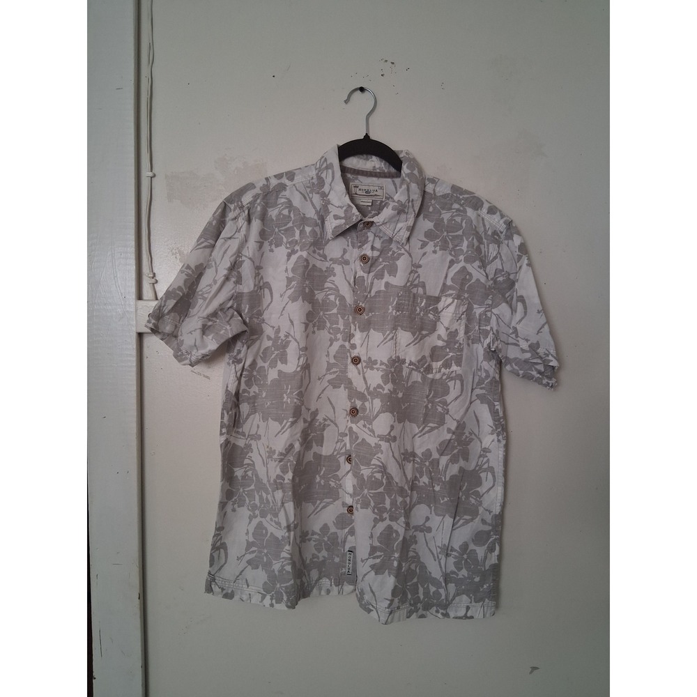 Honolua Surf Co Mens Grey White Floral Hibiscus Button Down Shirt Medium